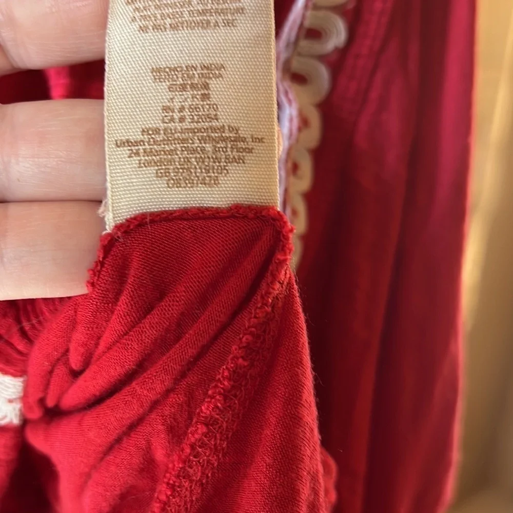 Free People Dos Segundos Red Embroidered Boho Top Size XS